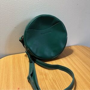Portland Leather Teal Round Crossbody Bag Large Peacock Color